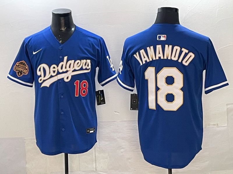 Men Los Angeles Dodgers #18 Yamamoto Blue Gold Game 2026 Nike MLB Jersey 0012